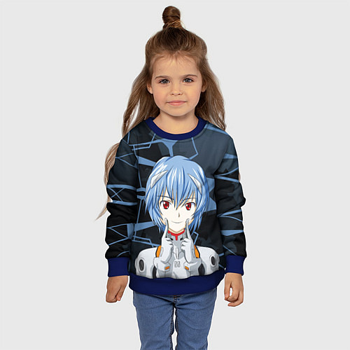 Детский свитшот Евангелион - пилот Рей Аянами / 3D-Синий – фото 4