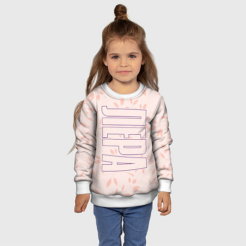 Детский свитшот Имя Лера по-вертикали с розовым фоном / 3D-Белый – фото 4