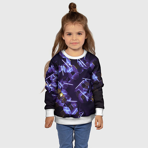 Детский свитшот Неоновые фигуры с лазерами - Фиолетовый / 3D-Белый – фото 4