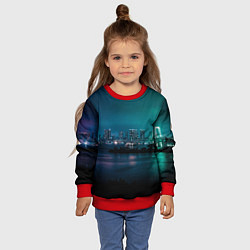 Свитшот детский Неоновый город с рекой - Светло-зелёный, цвет: 3D-красный — фото 2