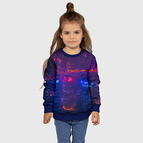 Детский свитшот Неоновый город с высоты - Фиолетовый / 3D-Синий – фото 4