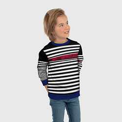 Свитшот детский Полосатый современный черно-белый с красной вставк, цвет: 3D-синий — фото 2