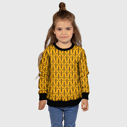 Детский свитшот Черно-желтый современный узор Листья / 3D-Черный – фото 4