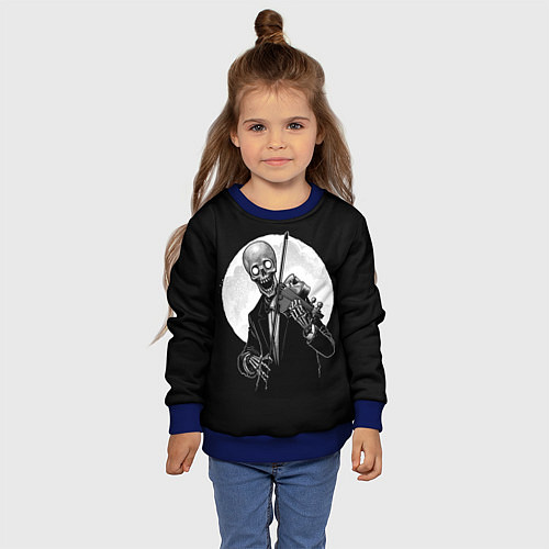 Детский свитшот Скелет скрипач под полной луной / 3D-Синий – фото 4