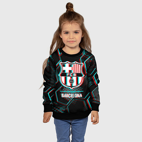 Детский свитшот Barcelona FC в стиле Glitch на темном фоне / 3D-Черный – фото 4