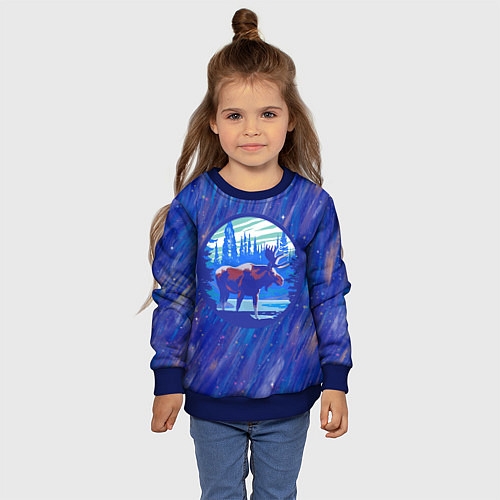 Детский свитшот Лось в лесу Blue / 3D-Синий – фото 4