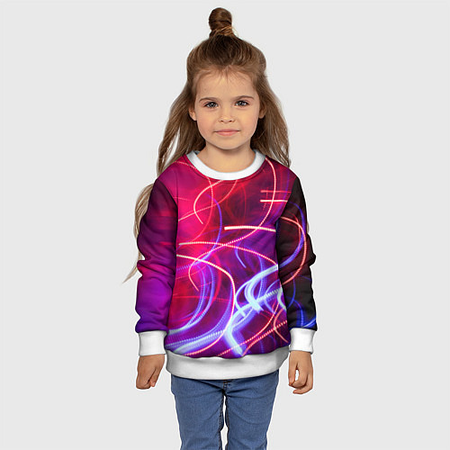 Детский свитшот Неоновые линии и фонари - Красный / 3D-Белый – фото 4