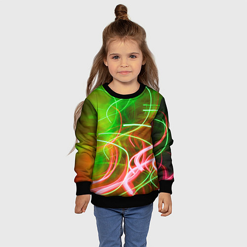 Детский свитшот Неоновые линии и фонари - Зелёный / 3D-Черный – фото 4