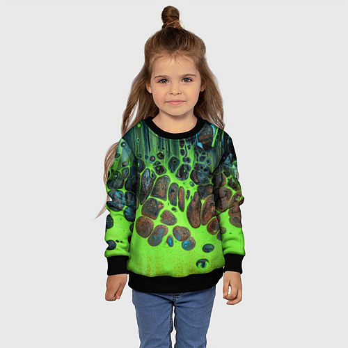 Детский свитшот Неоновый песок и камни - Зелёный / 3D-Черный – фото 4