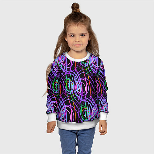 Детский свитшот Неоновые круги и линии - Фиолетовый / 3D-Белый – фото 4