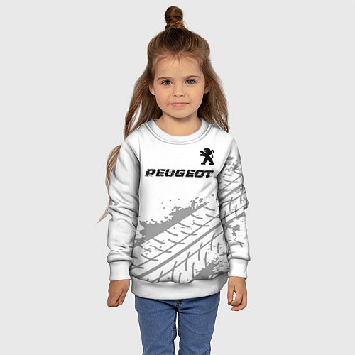 Детский свитшот Peugeot Speed на светлом фоне со следами шин / 3D-Белый – фото 4