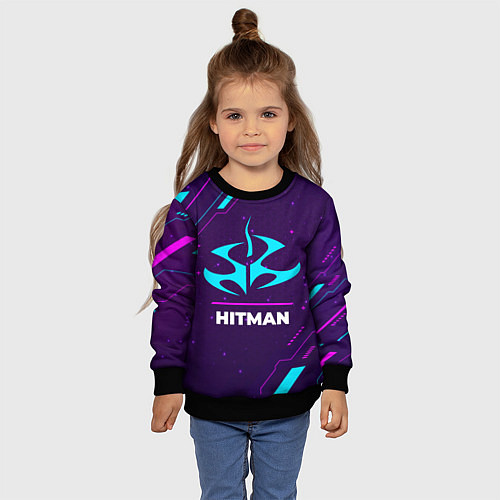 Детский свитшот Символ Hitman в неоновых цветах на темном фоне / 3D-Черный – фото 4