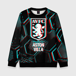 Детский свитшот Aston Villa FC в стиле Glitch на темном фоне