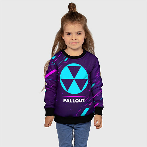 Детский свитшот Символ Fallout в неоновых цветах на темном фоне / 3D-Черный – фото 4