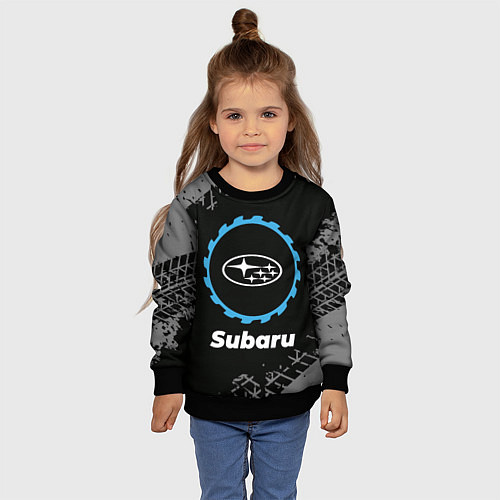 Детский свитшот Subaru в стиле Top Gear со следами шин на фоне / 3D-Черный – фото 4