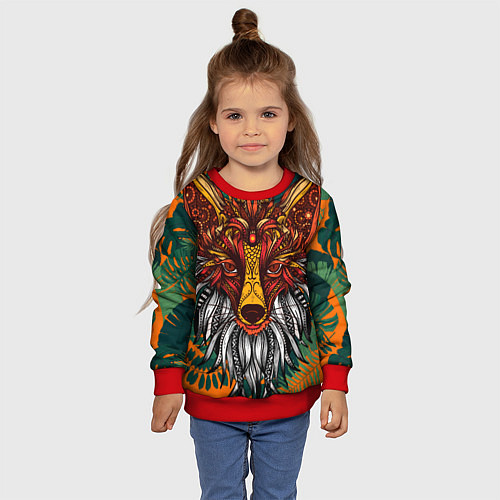 Детский свитшот Рыжая Лиса африканский узор Разноцветная лисичка / 3D-Красный – фото 4