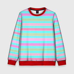 Свитшот детский Pink turquoise stripes horizontal Полосатый узор, цвет: 3D-красный