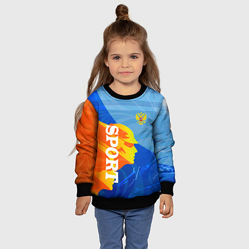 Детский свитшот РОССИЯ - СПОРТ - ГЕРБ / 3D-Черный – фото 4