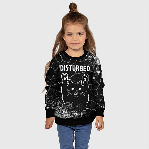 Детский свитшот Группа Disturbed и Рок Кот / 3D-Черный – фото 4