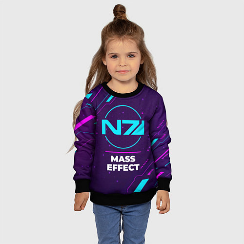 Детский свитшот Символ Mass Effect в неоновых цветах на темном фон / 3D-Черный – фото 4