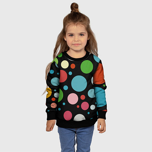 Детский свитшот Разноцветные круги на чёрном фоне / 3D-Черный – фото 4