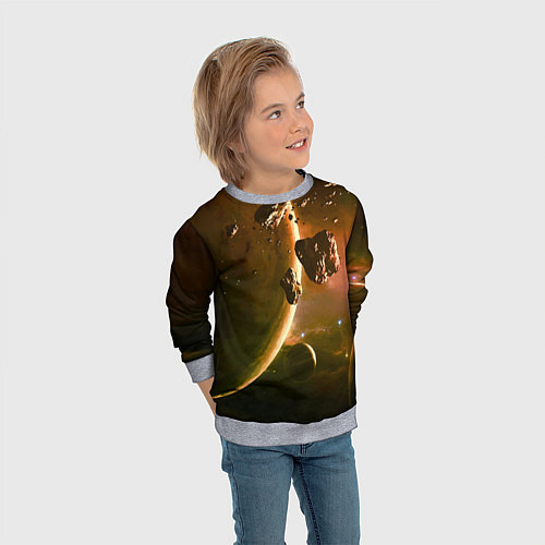 Детский свитшот Две планеты в космическом пространстве / 3D-Меланж – фото 3