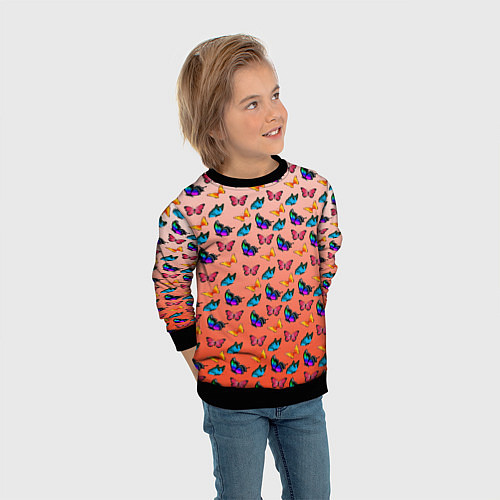 Детский свитшот Яркие и необычные бабочки / 3D-Черный – фото 3