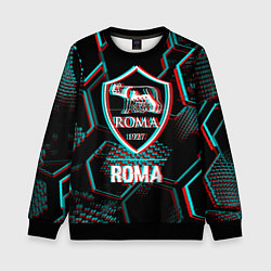 Детский свитшот Roma FC в стиле Glitch на темном фоне