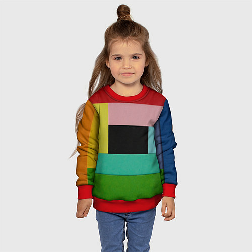 Детский свитшот Абстрактные геометрические прямоугольники - Чёрный / 3D-Красный – фото 4