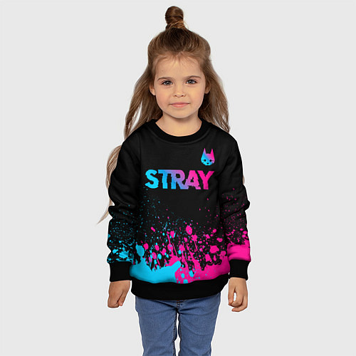 Детский свитшот Stray - neon gradient logo / 3D-Черный – фото 4