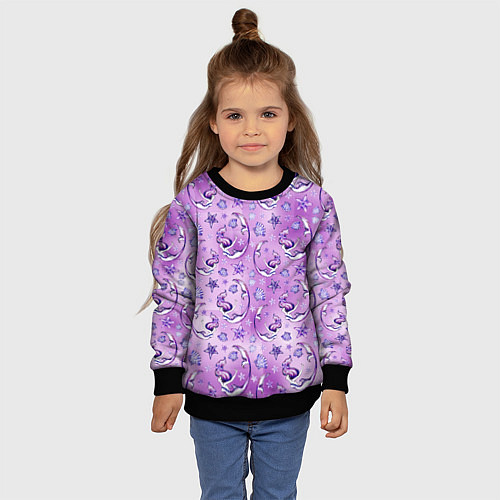 Детский свитшот Танцующие русалки на фиолетовом / 3D-Черный – фото 4