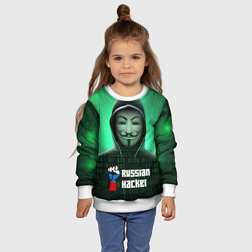 Детский свитшот Russian hacker green / 3D-Белый – фото 4