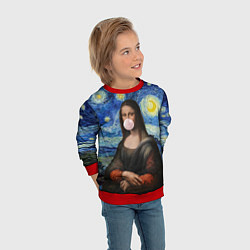 Свитшот детский Мона Лиза Приколы - Звездная ночь, цвет: 3D-красный — фото 2