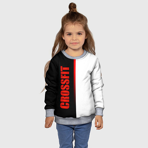 Детский свитшот Кроссфит - черный и белый / 3D-Меланж – фото 4
