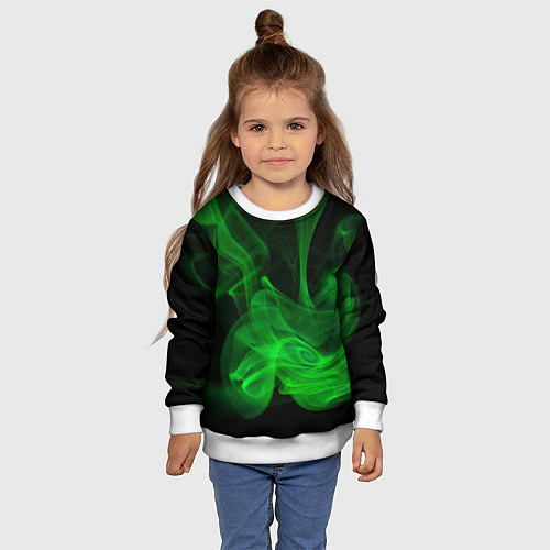 Детский свитшот Зелёный абстрактный дым / 3D-Белый – фото 4