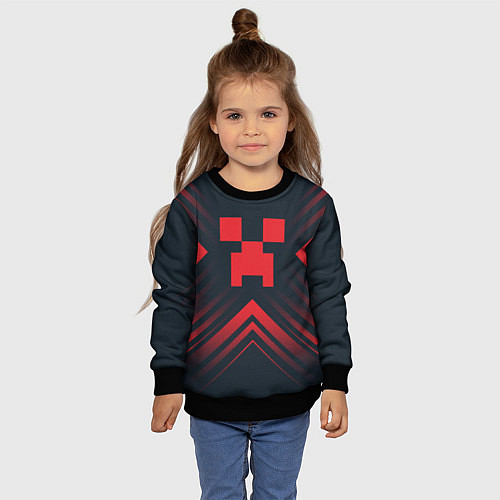 Детский свитшот Красный символ Minecraft на темном фоне со стрелка / 3D-Черный – фото 4