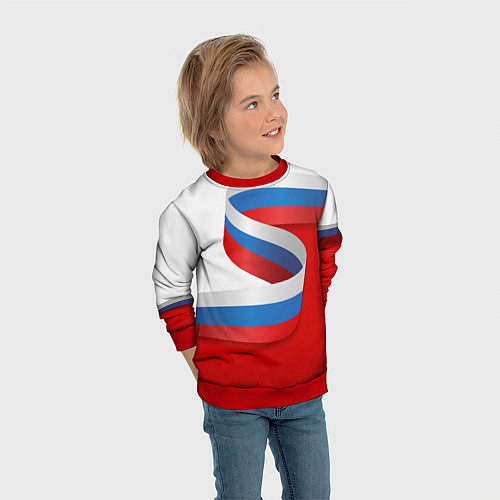 Детский свитшот Лента триколор на красно-белом фоне / 3D-Красный – фото 3