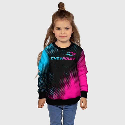 Детский свитшот Chevrolet - neon gradient: символ сверху / 3D-Черный – фото 4