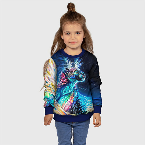 Детский свитшот Неоновый сказочный леопард / 3D-Синий – фото 4