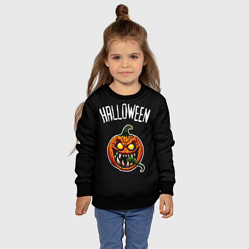 Детский свитшот Halloween - светильник Джека / 3D-Черный – фото 4