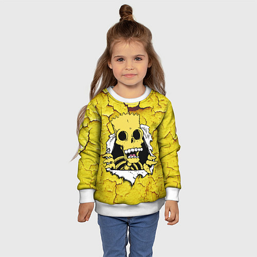 Детский свитшот Скелет Барта Симпсона разрывает штукатурку стены / 3D-Белый – фото 4