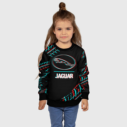 Детский свитшот Значок Jaguar в стиле glitch на темном фоне / 3D-Черный – фото 4