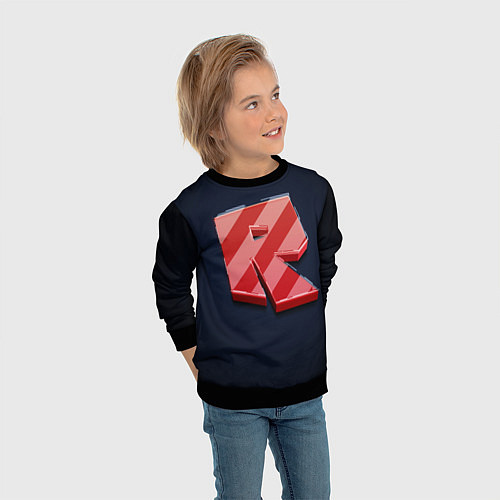 Детский свитшот Roblox red - Роблокс полосатый логотип / 3D-Черный – фото 3