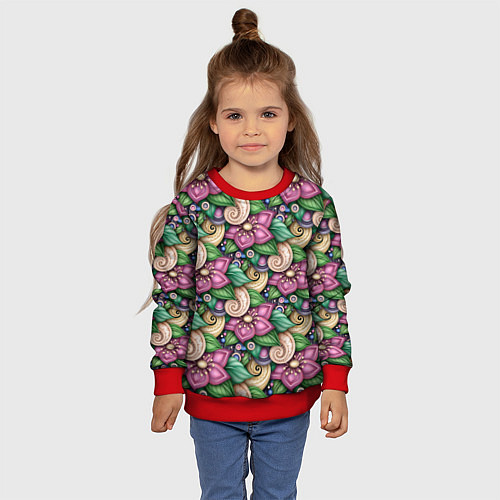 Детский свитшот Объемные цветы и листья / 3D-Красный – фото 4