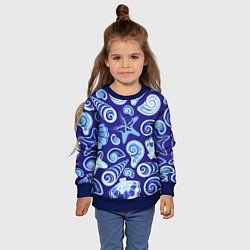 Свитшот детский Паттерн из океанских раковин и морских звёзд, цвет: 3D-синий — фото 2