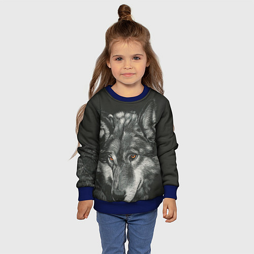 Детский свитшот Серый мудрый волк / 3D-Синий – фото 4