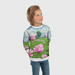 Свитшот детский Вид на лотосы аниме, цвет: 3D-белый — фото 2