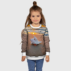 Свитшот детский Ракушка на песочном берегу тихого океана, цвет: 3D-белый — фото 2