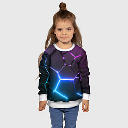 Свитшот детский Фиолетовый градиент - неоновые геометрические плит, цвет: 3D-белый — фото 2