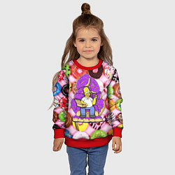 Свитшот детский Гомер Симпсон в окружении пончиков, цвет: 3D-красный — фото 2